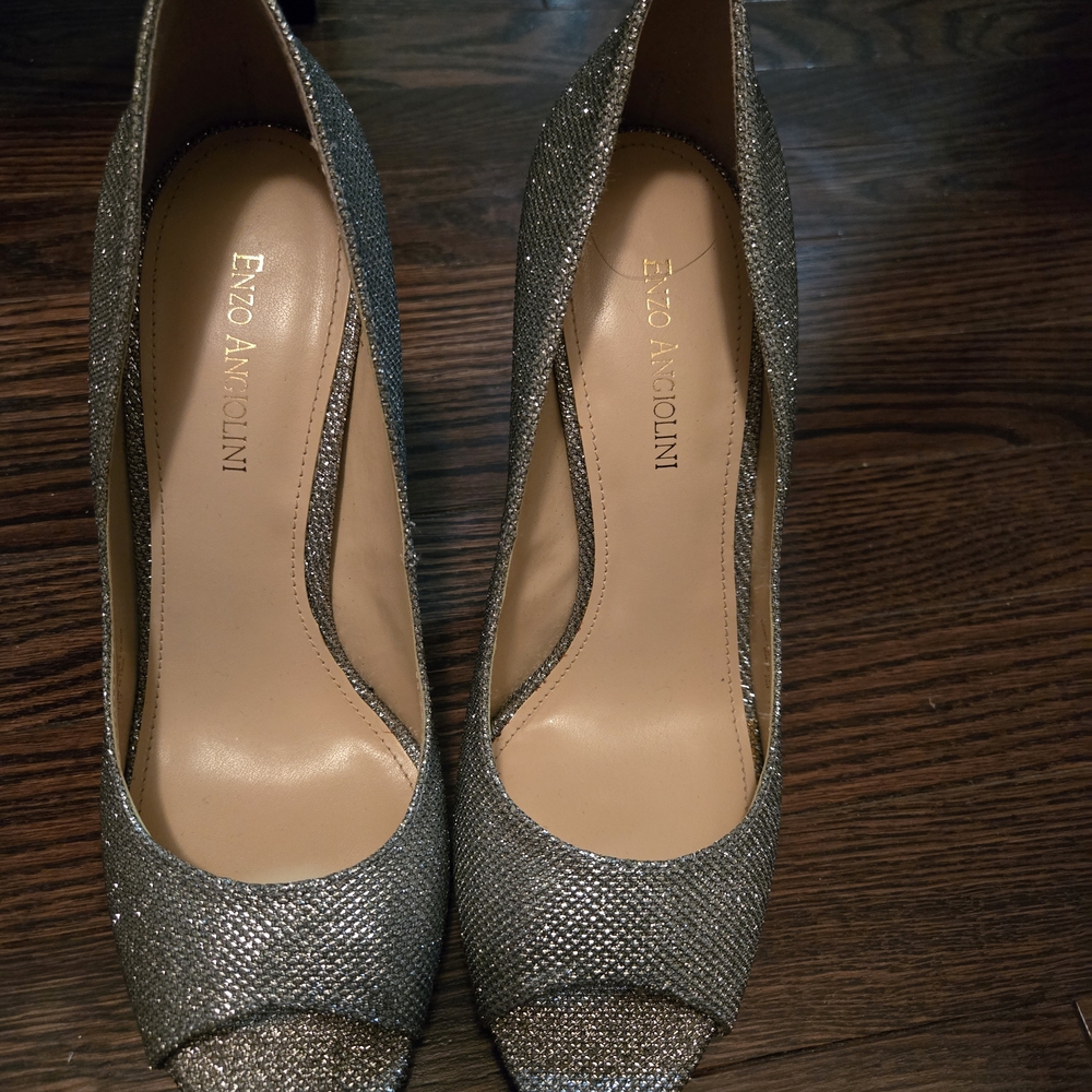 Enzo Angiolini Glittering Silver Heels